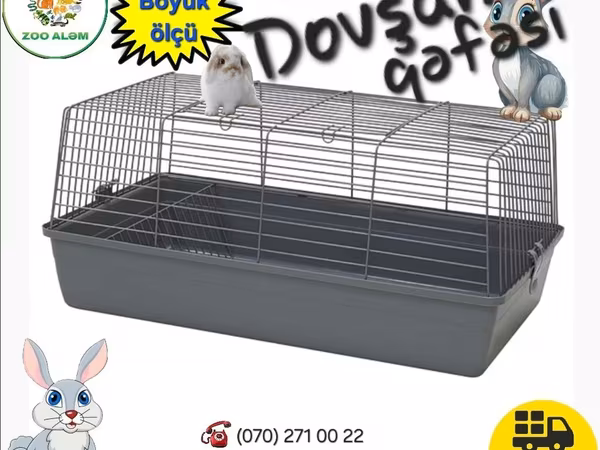 Dovşan qəfəsi – böyük ölçü - Ölçülər: 78 x 40 x 47 sm - Geniş, havadar