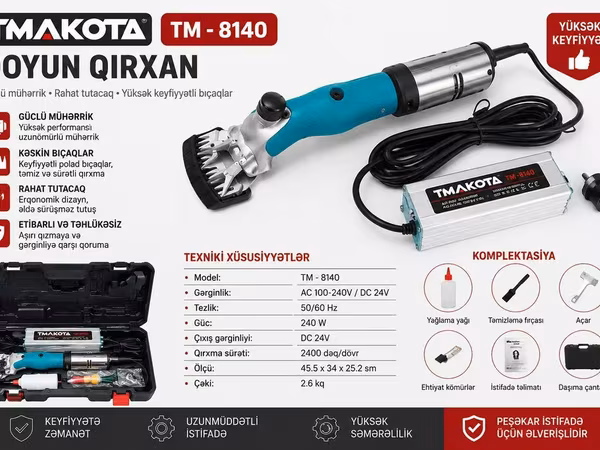 №: 8314 Məhsulun adı: Qoyunlar üçün tük qırxan maşın Tmakota TM-8140