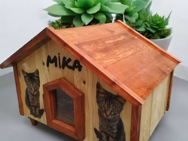 Taxta pişik evi – “MIKA” dizaynı - Material: tamamilə ağacdan