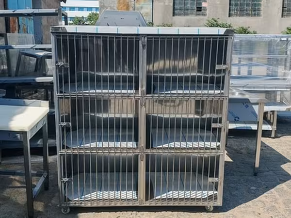 🐾 Paslanmaz Poladdan 6 Bölməli Baytarlıq Pişik Qəfəsi – Satışda!