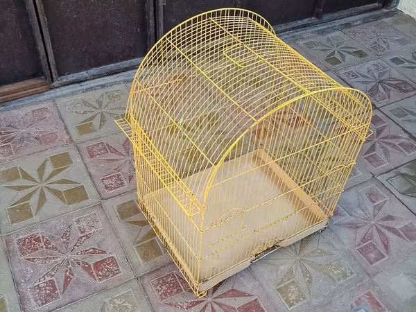 Sarı metal quş qəfəsi - Material: toz boyalı metal karkas, plastik