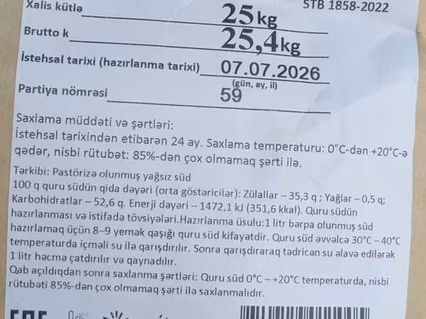 Quru süd – yağsız 0.5% yağlılığında Brend: Complimilk İstehsalçı