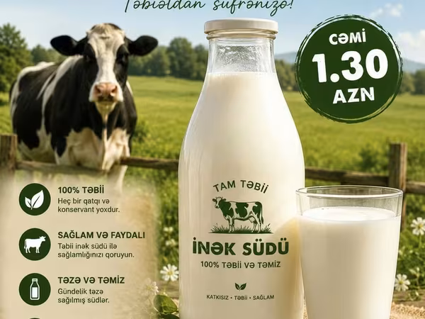 Tam təbii inək südü – Təbii, təmiz və qatqısız! Məhsulun