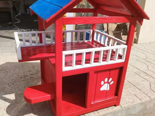 İki mərtəbəli taxta it/pişik evi - Material: tam ağac konstruksiya