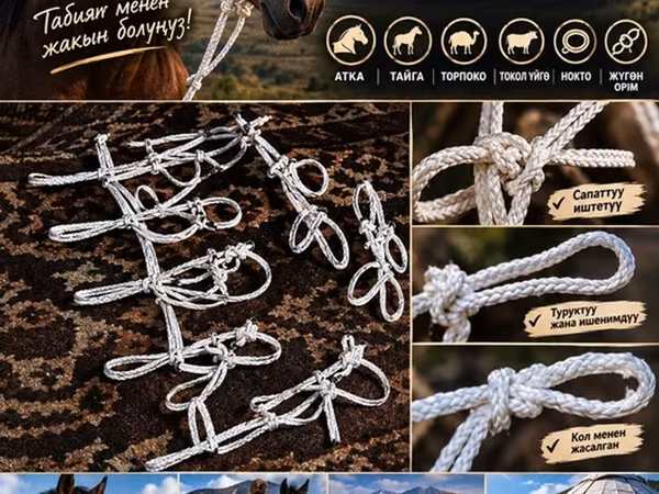 Верёвочные уздечки и наборы упряжи «Билал» для лошадей, яков/тайги