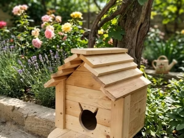 Taxta quş evi - Material: təbii ağac, hamar yonulmuş lövhələr -