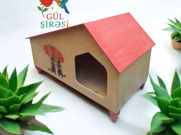 Taxta pişik evi – “Burada yerim rahatdır” yazılı - Material